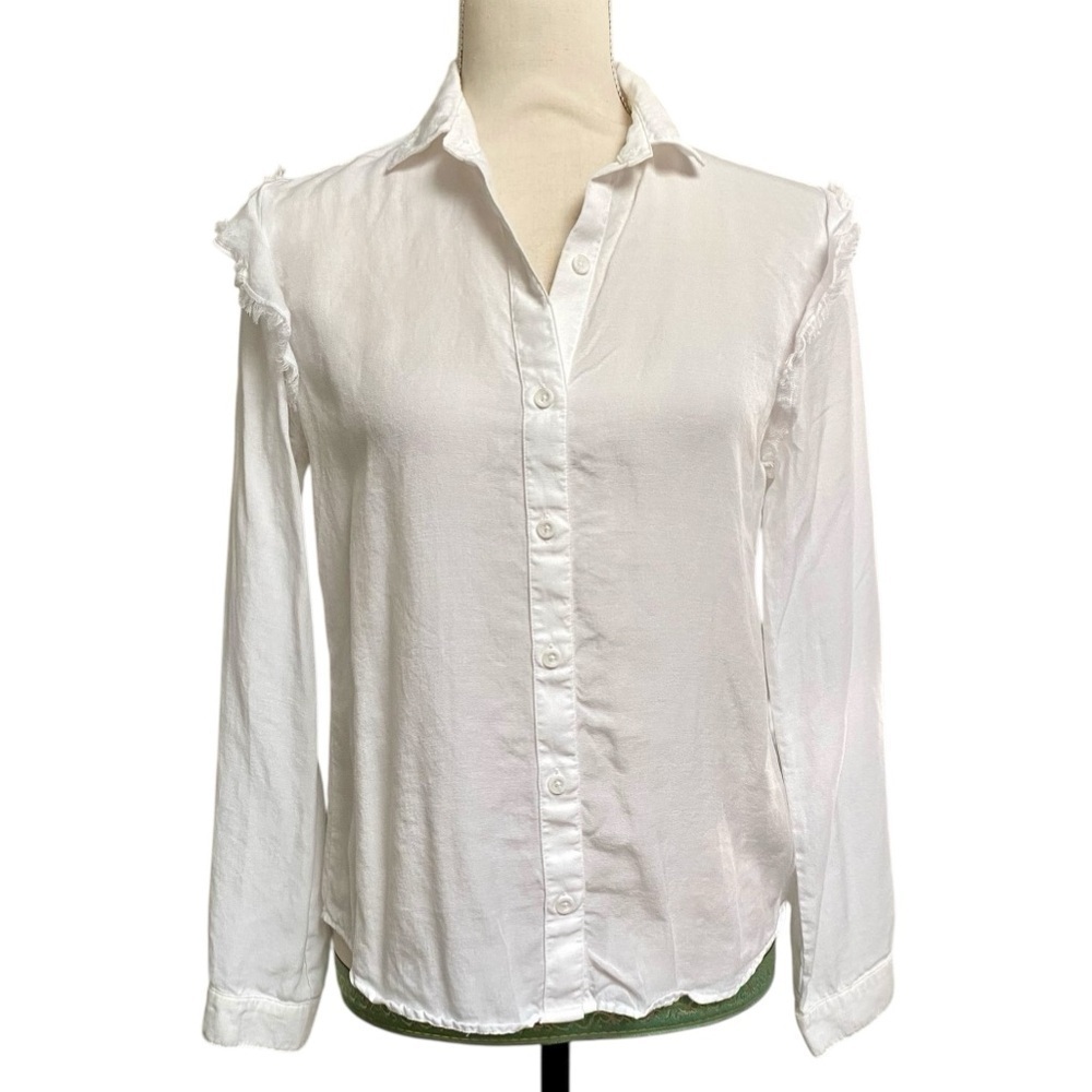 Anthropologie Cloth & Stone Ruffle Shoulder Lyocell Button Down Blouse XS